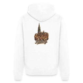 Freiburg Altstadt mit Handlettering - Unisex Premium Bio Zip Hoodie - Weiß - Hinten - Thijin (182cm)
