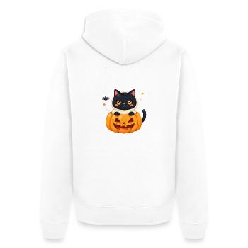 Halloween Cat with Halloween Pumpkin - Unisex Premium Organic Zip Hoodie - white - Back - Thijin (182cm)
