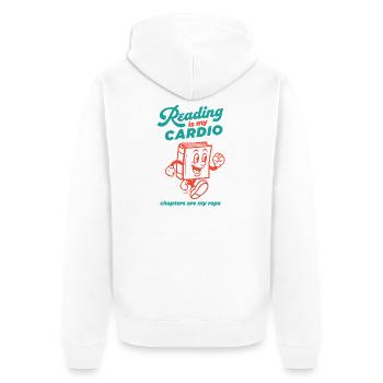 Lesen ist mein Cardio - Unisex Premium Bio Zip Hoodie - Weiß - Hinten - Thijin (182cm)