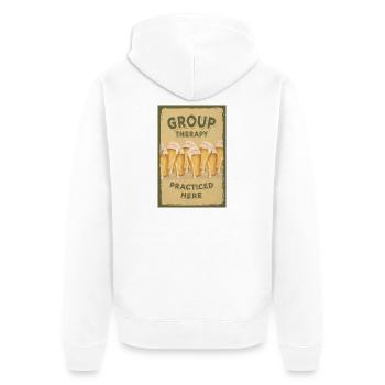 Group Therapy – Lustiges Bier-Poster - Unisex Premium Bio Zip Hoodie - Weiß - Hinten - Thijin (182cm)