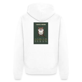 Witziges Eulenmotiv mit dem Spruch -I Have 5 Moods - Unisex Premium Bio Zip Hoodie - Weiß - Hinten - Thijin (182cm)