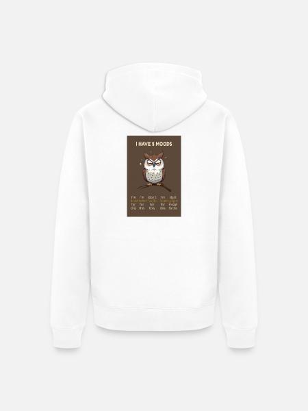Grumpy Owl – I Have 5 Moods Funny Design - Unisex Premium Bio Zip Hoodie - Weiß