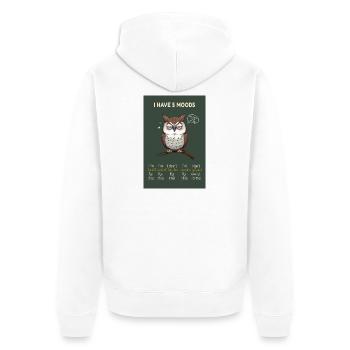 Grumpy Owl – I Have 5 Moods Funny Design - Unisex Premium Organic Zip Hoodie - white - Back - Thijin (182cm)