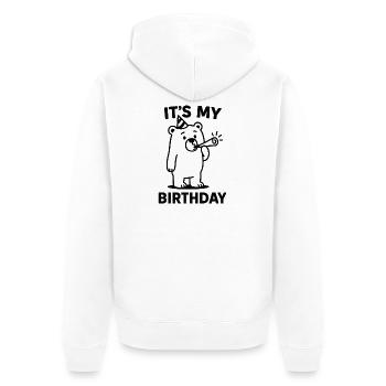 Birthday bear with party horn - Unisex Premium Organic Zip Hoodie - white - Back - Thijin (182cm)