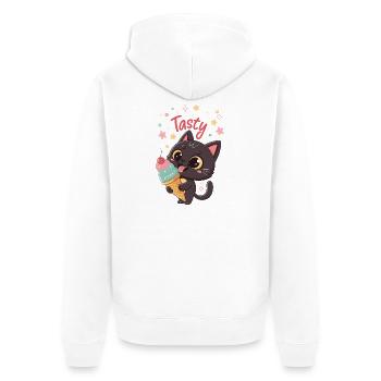 Chat gourmand et crème glacée - Unisex Premium Organic Zip Hoodie - white - Back - Thijin (182cm)