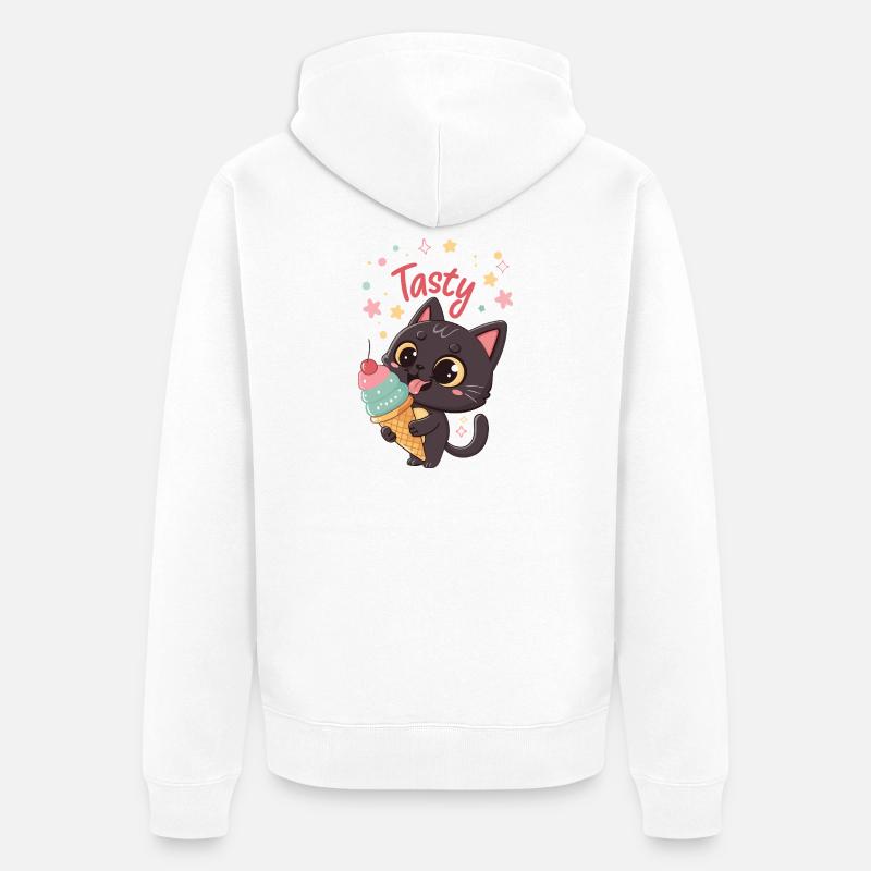 Chat gourmand et crème glacée - Veste à capuche bio Premium Unisexe - blanc