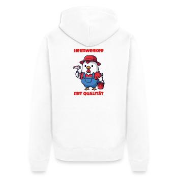 Heimwerker mit Qualität - lustiges Huhn - Unisex Premium Bio Zip Hoodie - Weiß - Hinten - Thijin (182cm)