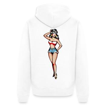 Fille Pin-Up Classique au tatouage - Veste à capuche bio Premium Unisexe - blanc - Dos - Thijin (182cm)