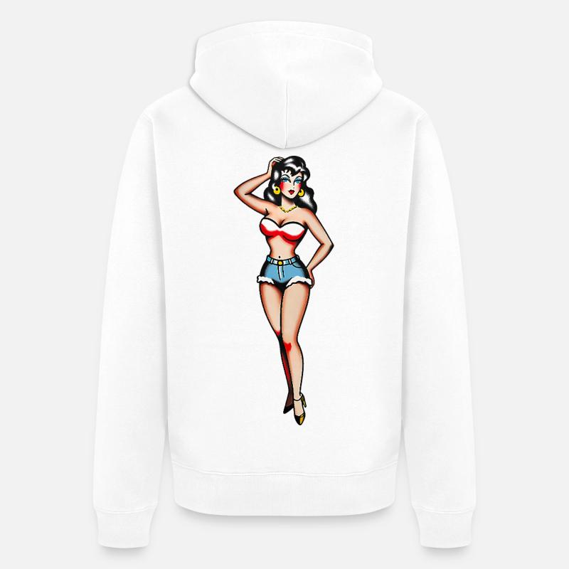 Klassisches Tattoo-Pin-up-Mädchen - Unisex Premium Bio Zip Hoodie - Weiß