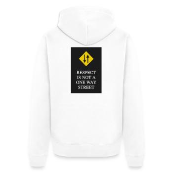 Respekt ist keine Einbahnstraße - Unisex Premium Bio Zip Hoodie - Weiß - Hinten - Thijin (182cm)