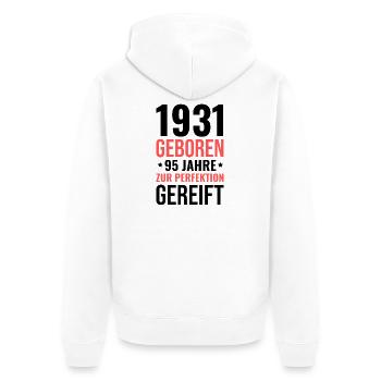 Né en 1931 – Mature à la perfection - Veste à capuche bio Premium Unisexe - blanc - Dos - Thijin (182cm)