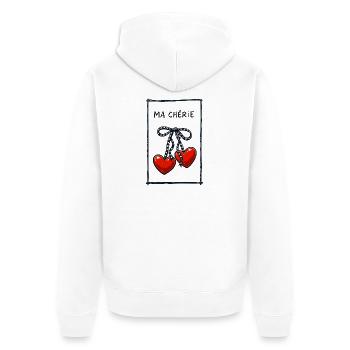 Ma Chérie – Süße Herz Kirschen Illustration - Unisex Premium Bio Zip Hoodie - Weiß - Hinten - Thijin (182cm)