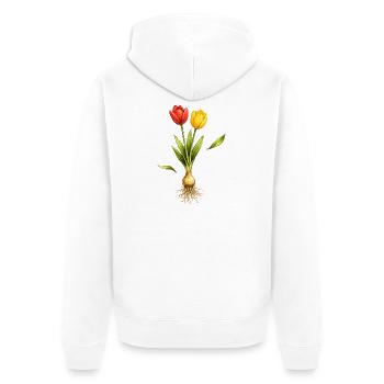 Zwei Tulpen mit sichtbarer Zwiebel und Wurzeln - Unisex Premium Bio Zip Hoodie - Weiß - Hinten - Thijin (182cm)