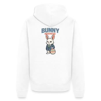 Süßer Osterhase mit buntem Ei und Schriftzug - Unisex Premium Bio Zip Hoodie - Weiß - Hinten - Thijin (182cm)
