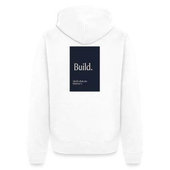 Build. – Minimal motivation typo design - Unisex Premium Organic Zip Hoodie - white - Back - Thijin (182cm)
