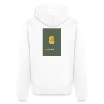 Serve It Fresh Tennis Zitronen Design - Unisex Premium Bio Zip Hoodie - Weiß - Hinten - Thijin (182cm)
