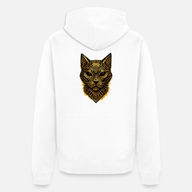 Chat Géométrique Art Déco Gold Line - Veste à capuche bio Premium Unisexe - blanc