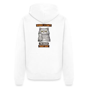 cranky Cat Busy Day Middle Finger - Unisex Premium Organic Zip Hoodie - white - Back - Thijin (182cm)