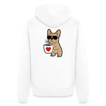 Frenchie Hund Kaffee Comic - Unisex Premium Bio Zip Hoodie - Weiß - Hinten - Thijin (182cm)