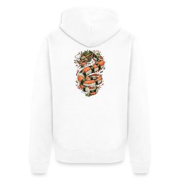 Drachen-Sushi-Spule - Unisex Premium Bio Zip Hoodie - Weiß - Hinten - Thijin (182cm)