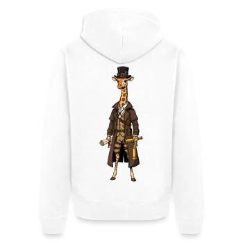 Giraffe Explorer Steampunk Chic Top Hat - Unisex Premium Organic Zip Hoodie - white - Back - Thijin (182cm)
