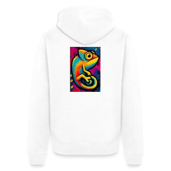 Chamäleon - Unisex Premium Bio Zip Hoodie - Weiß - Hinten - Thijin (182cm)