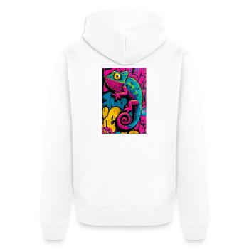 Chamäleon - Unisex Premium Bio Zip Hoodie - Weiß - Hinten - Thijin (182cm)