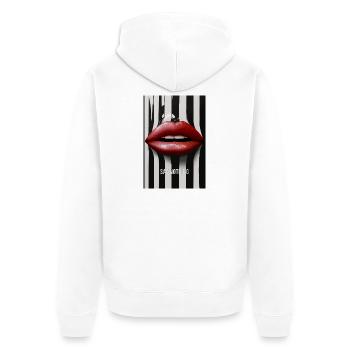Say Nothing Lippen Statement Design - Unisex Premium Bio Zip Hoodie - Weiß - Hinten - Thijin (182cm)