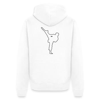 karate_umriss - Unisex Premium Bio Zip Hoodie - Weiß - Hinten - Thijin (182cm)