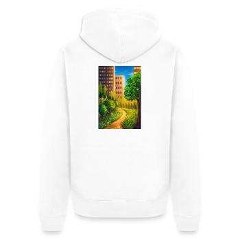 Grüne Route zwischen Wolkenkratzern - Unisex Premium Bio Zip Hoodie - Weiß - Hinten - Thijin (182cm)