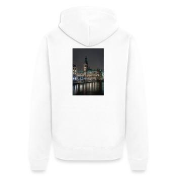 Hamburg City Hall illuminated at night - Unisex Premium Organic Zip Hoodie - white - Back - Thijin (182cm)