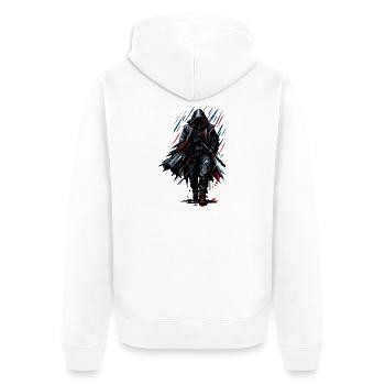 Schwarzer Schattenkämpfer - Unisex Premium Bio Zip Hoodie - Weiß - Hinten - Thijin (182cm)
