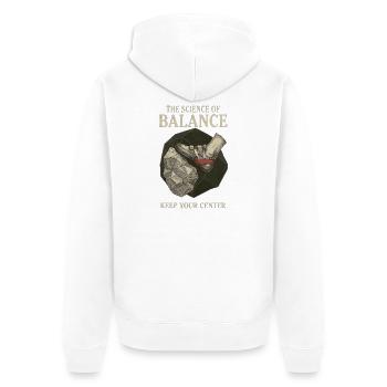 Boulderer Wissenschaft Des Gleichgewichts - Unisex Premium Bio Zip Hoodie - Weiß - Hinten - Thijin (182cm)