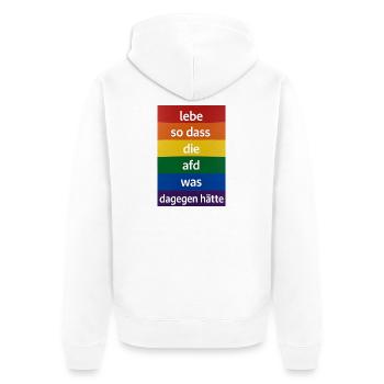 Lebe so dass die afd was dagegen hätte - Unisex Premium Bio Zip Hoodie - Weiß - Hinten - Thijin (182cm)