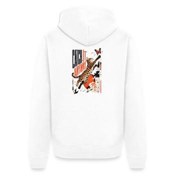 Catch It Anyway – Dynamic Bengal Cat Jump - Unisex Premium Organic Zip Hoodie - white - Back - Thijin (182cm)
