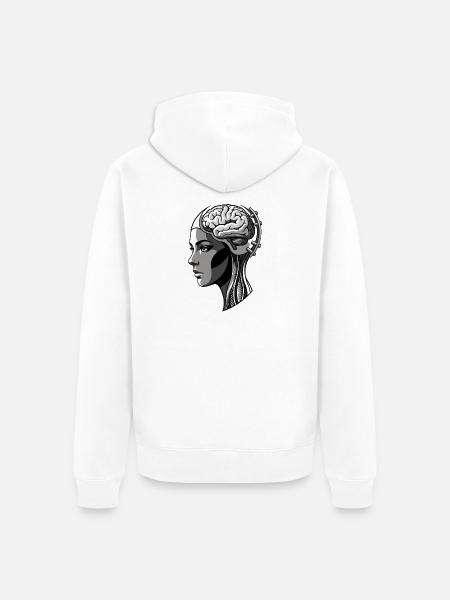 Kopfprofil mit Gehirn-Cybernetz - Unisex Premium Bio Zip Hoodie - Weiß