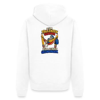 Zum Faulenzen geboren – zur Schule gezwungen - Unisex Premium Bio Zip Hoodie - Weiß - Hinten - Thijin (182cm)