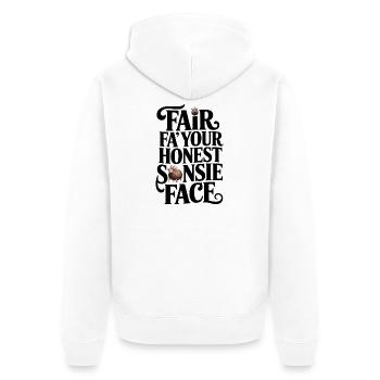 Mach dein ehrliches Gesicht - Unisex Premium Bio Zip Hoodie - Weiß - Hinten - Thijin (182cm)