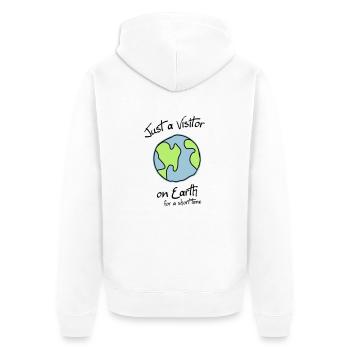 Visitor on Earth - Unisex Premium Organic Zip Hoodie - white - Back - Thijin (182cm)
