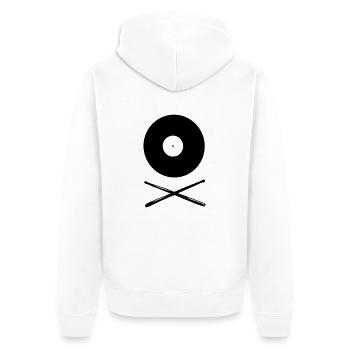 Vinyl Schallplatte mit Drumsticks - Unisex Premium Bio Zip Hoodie - Weiß - Hinten - Thijin (182cm)