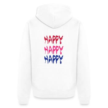 Happy - Unisex Premium Bio Zip Hoodie - Weiß - Hinten - Thijin (182cm)