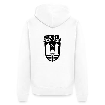Simson Suhl Mopedsport S50 / S51 Logo No.2 - Unisex Premium Bio Zip Hoodie - Weiß - Hinten - Thijin (182cm)