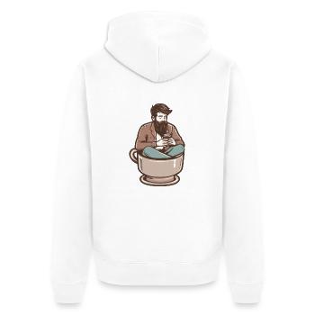 Hipster assis dans une tasse de café amateur de café - Veste à capuche bio Premium Unisexe - blanc - Dos - Thijin (182cm)