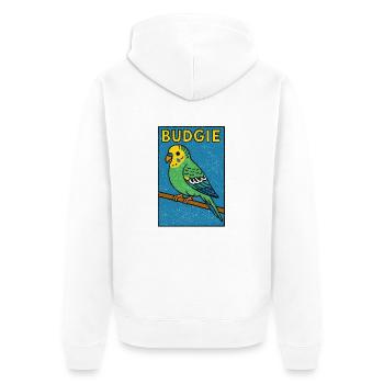 Dessin animé de perruche - Look patiné - Veste à capuche bio Premium Unisexe - blanc - Dos - Thijin (182cm)