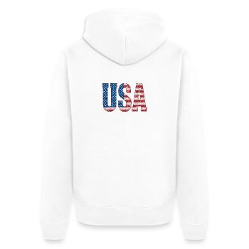 Patriotic USA Flag Distressed Print - Unisex Premium Organic Zip Hoodie - white - Back - Thijin (182cm)