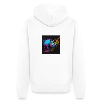 Farbiges Nashorn, einzigartiges Design - Unisex Premium Bio Zip Hoodie - Weiß - Hinten - Thijin (182cm)