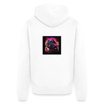 Cat with neon colors, synthwave / 80s - Unisex Premium Organic Zip Hoodie - white - Back - Thijin (182cm)