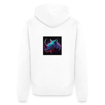Nashorn mit Neonfarben, Synthwave / 80er Jahre - Unisex Premium Bio Zip Hoodie - Weiß - Hinten - Thijin (182cm)