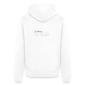 Student - noun, expert, little money, have fun - Unisex Premium Organic Zip Hoodie - white - Back - Thijin (182cm)