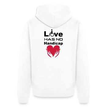 Liebe Behinderung Rollstuhl Spruch Geschenk - Unisex Premium Bio Zip Hoodie - Weiß - Hinten - Thijin (182cm)